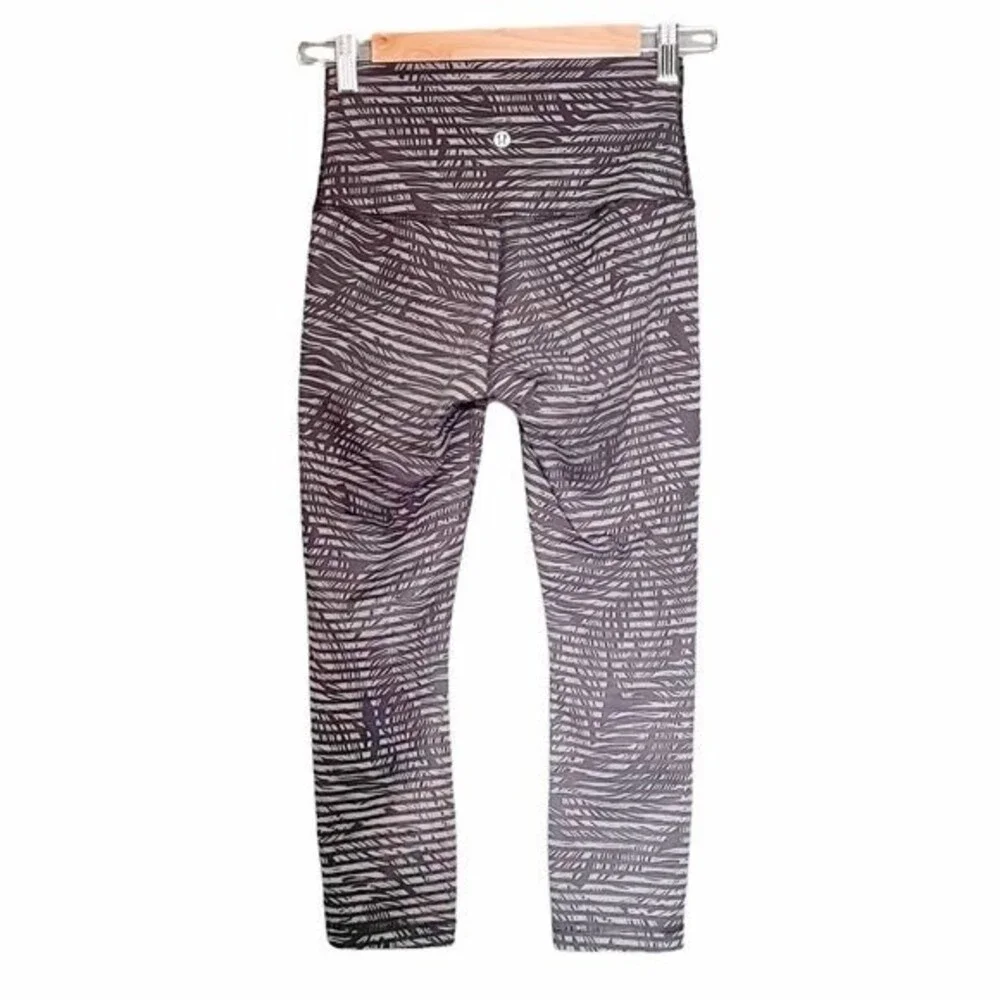 Lululemon Wunder Under Crop II Full-On Luon Roll Down Leggings Gray Palms Size 4
